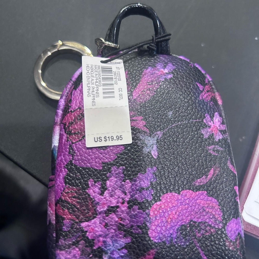 VS Floral Black and Purple Mini Backpack Keychain - Picture 4 of 4